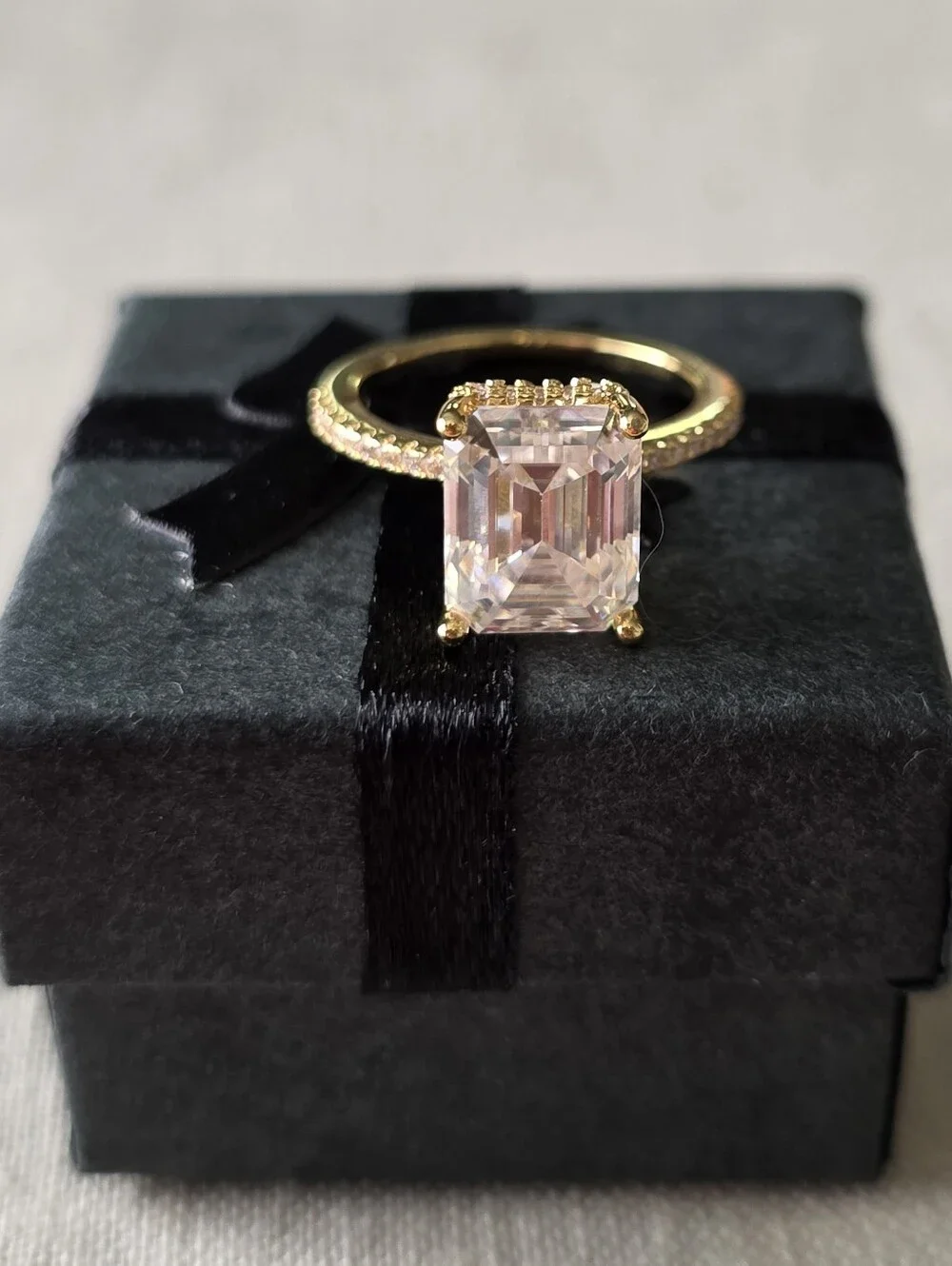 4 CT Radiant Emerald Moissanite Engagement Ring 18k gold plated over S925